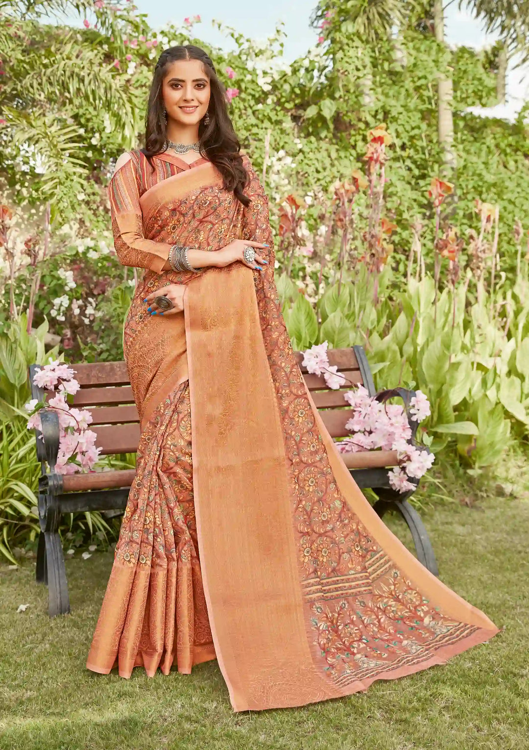 Designer Linen Saree | Digital Printed Traditional Wear