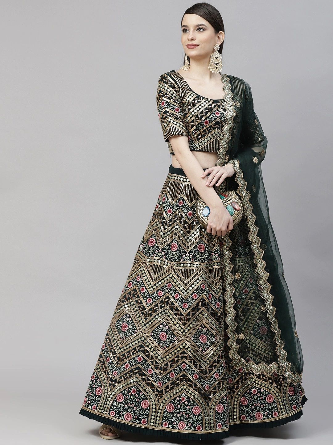 Green Wedding Partywear Lahenga Choli | Gota Patti, Sequins, and Stonework