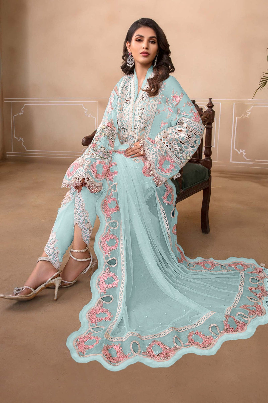 Graceful Sky Blue Georgette Salwar Suit | Festive & Wedding Ensemble