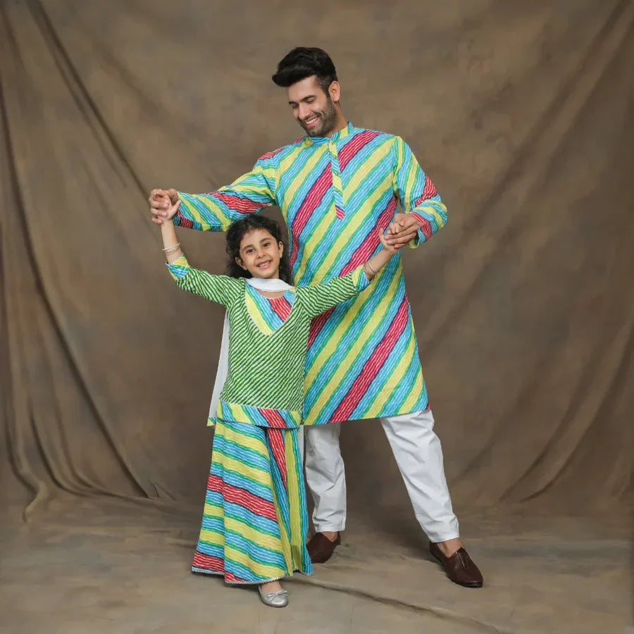 Shop father and daughter collection – traditional matching outfits for a heartwarming father-daughter duo.