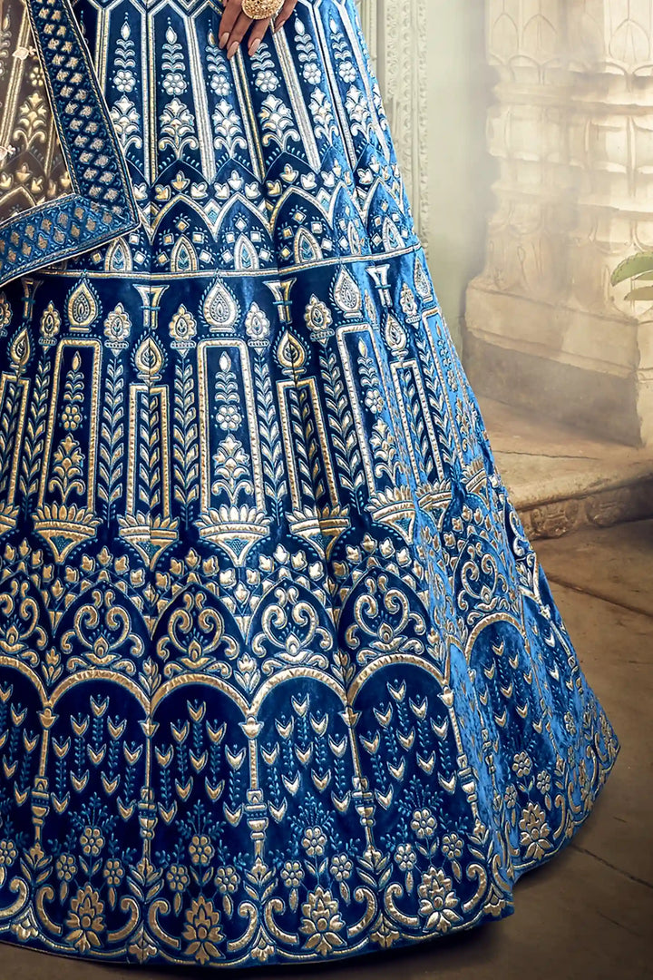 Designer Blue Lehenga Choli for Women | Velvet Lehenga with Net Dupatta