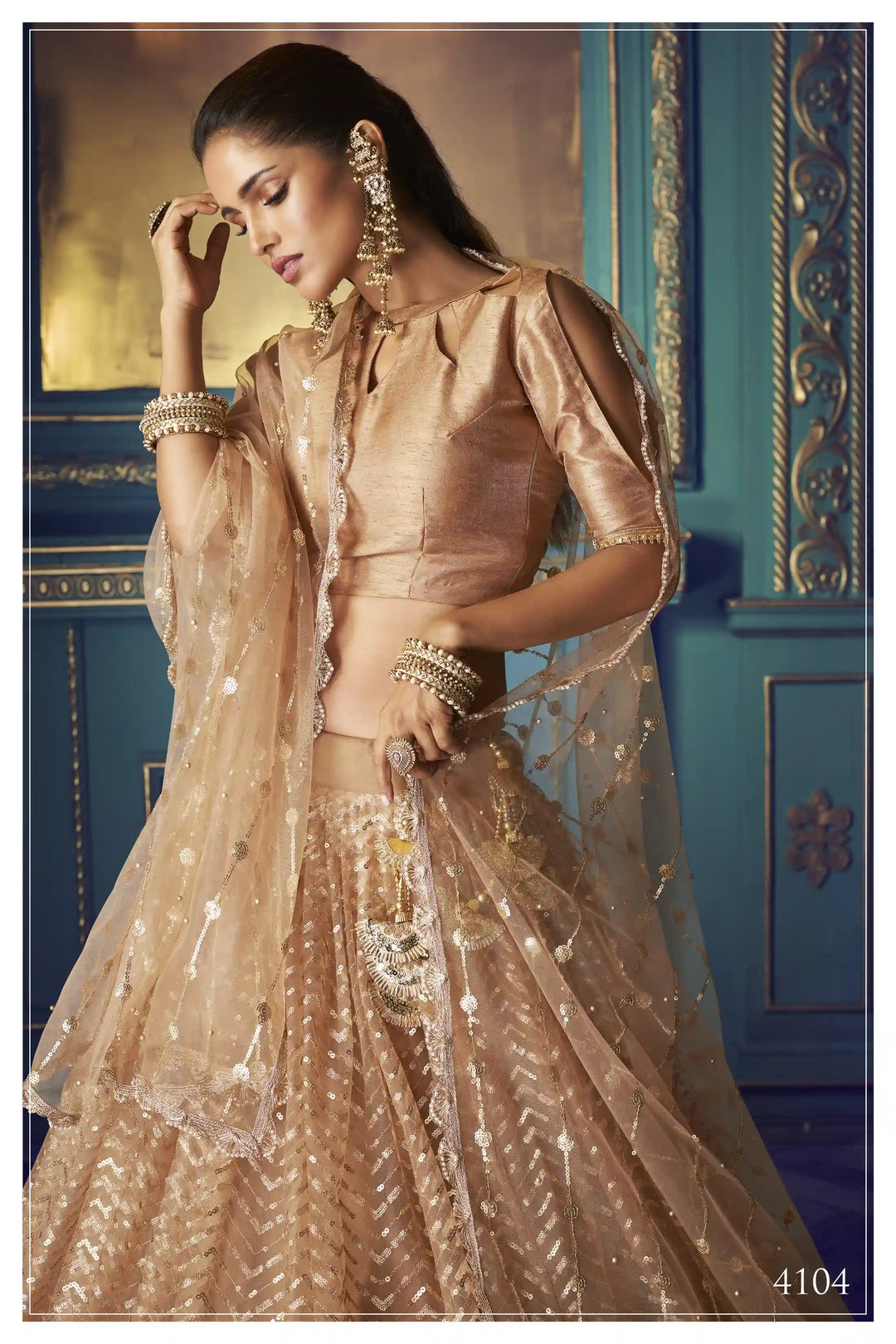 BEIGE Lehenga with Sequin Work | Elegant Soft Net Lehenga for Women