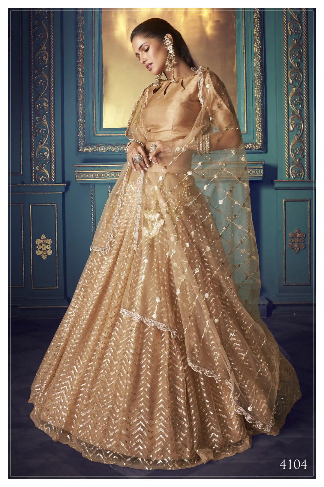 BEIGE Lehenga with Sequin Work | Elegant Soft Net Lehenga for Women
