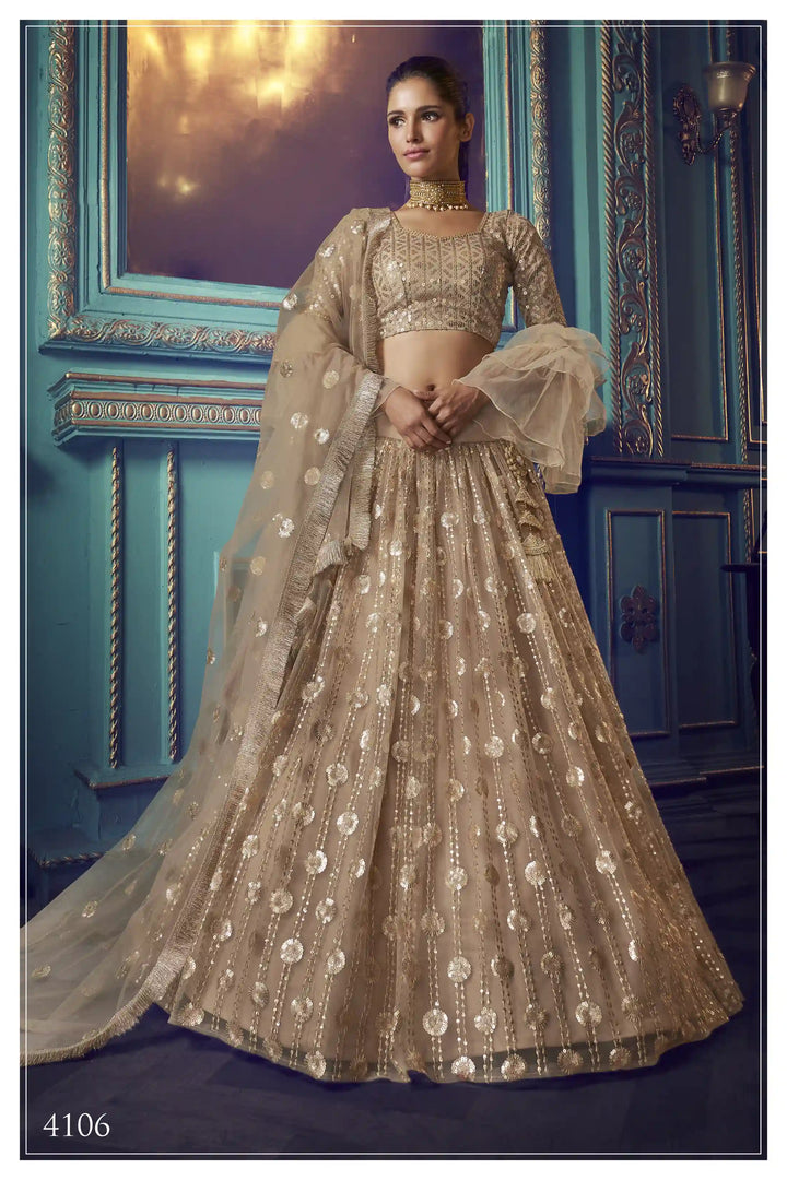 BEIGE Lehenga with Sequin Work | Elegant Soft Net Lehenga for Women