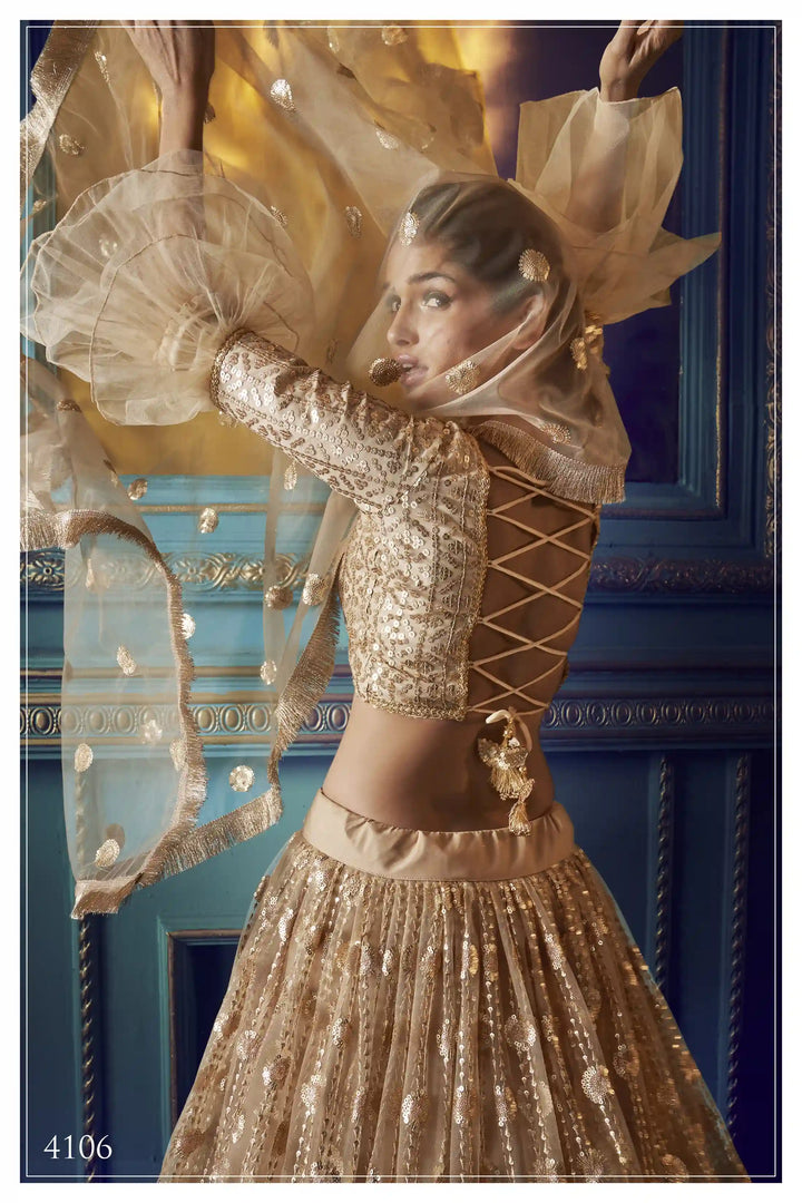 BEIGE Lehenga with Sequin Work | Elegant Soft Net Lehenga for Women