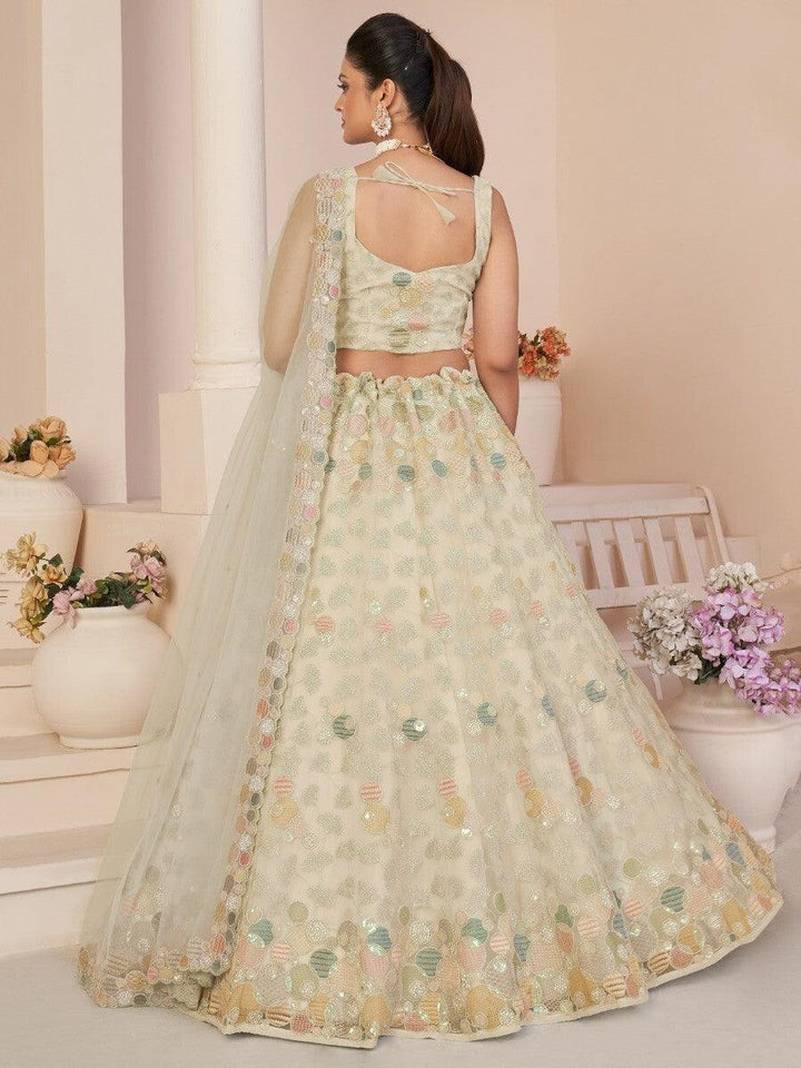 Elegant Beige Net Lehenga Choli with Sequins | Sangeet & Weddings