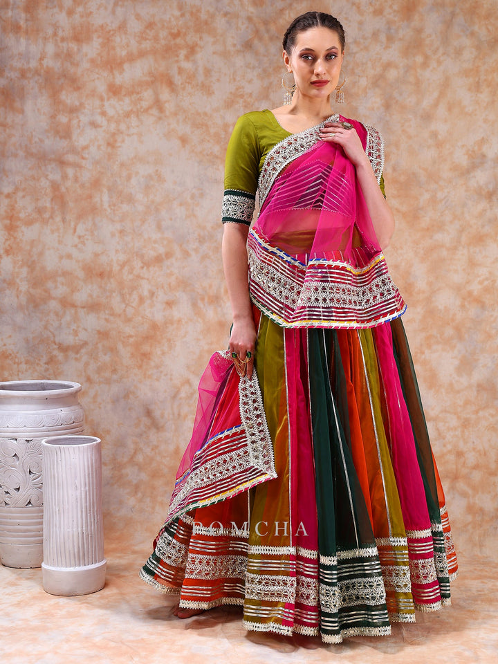Vibrant Elegance Unveiled | Dil Kash Multicolor Organza Lehenga