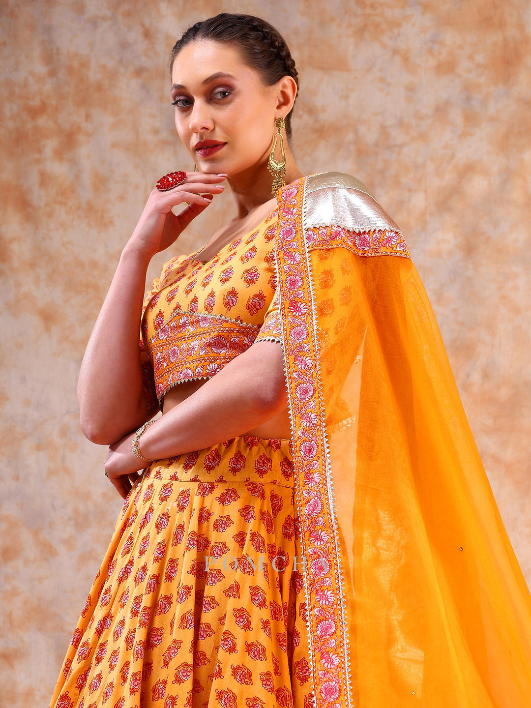 Timeless Orange Lehenga Set | Cotton Fabric with Organza Dupatta & Gotta Work