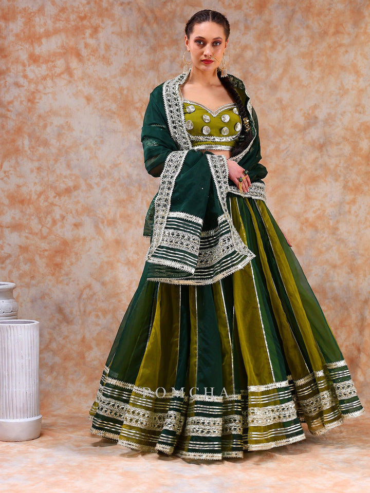 Stylish Olive Green Lehenga Set | Dil Kash Double Shade Ethnic Wear