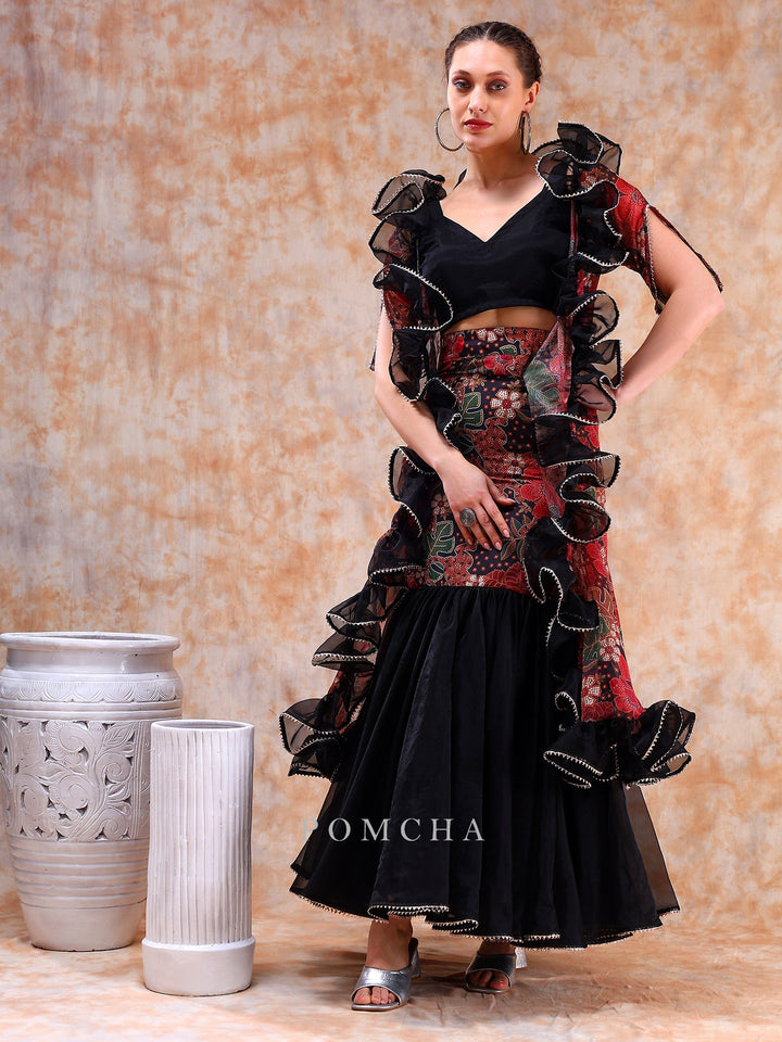 Stylish Black Muslin Lehenga | Dil Kash Organza & Chiffon Shrug fashionable Set