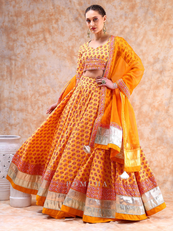 Timeless Orange Lehenga Set | Cotton Fabric with Organza Dupatta & Gotta Work