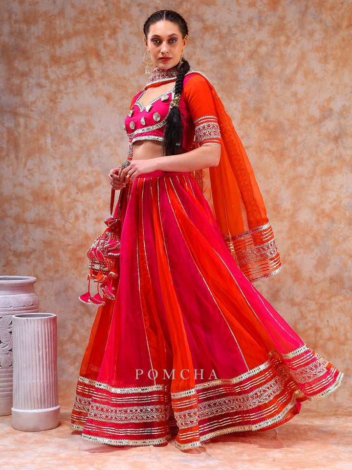 Unveil Luxury with Double Shade Organza Lehenga | Lace Work Details