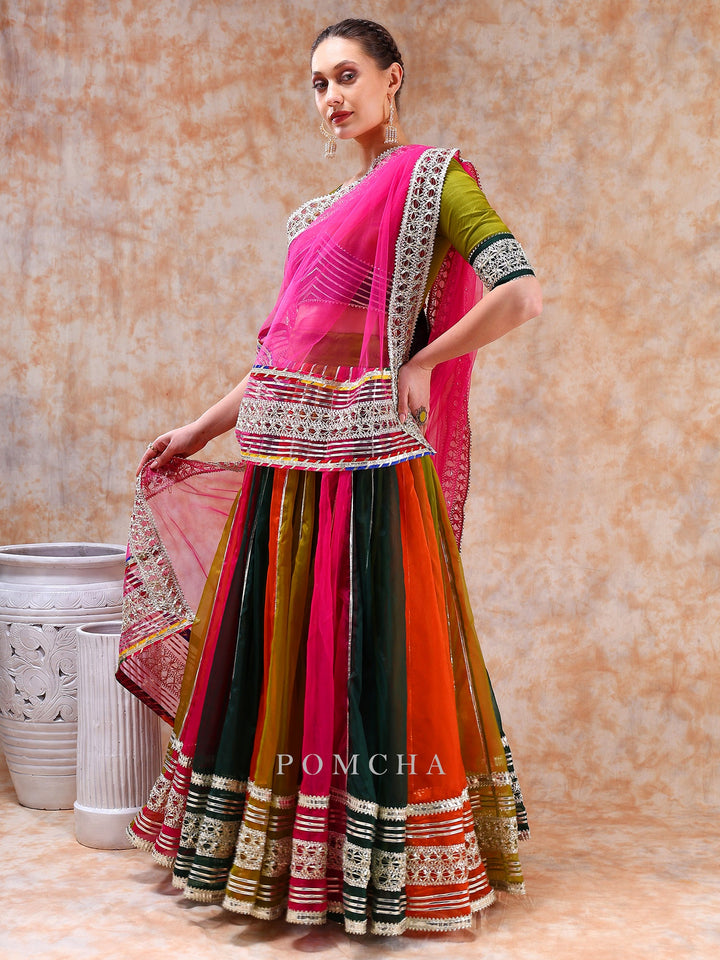 Vibrant Elegance Unveiled | Dil Kash Multicolor Organza Lehenga