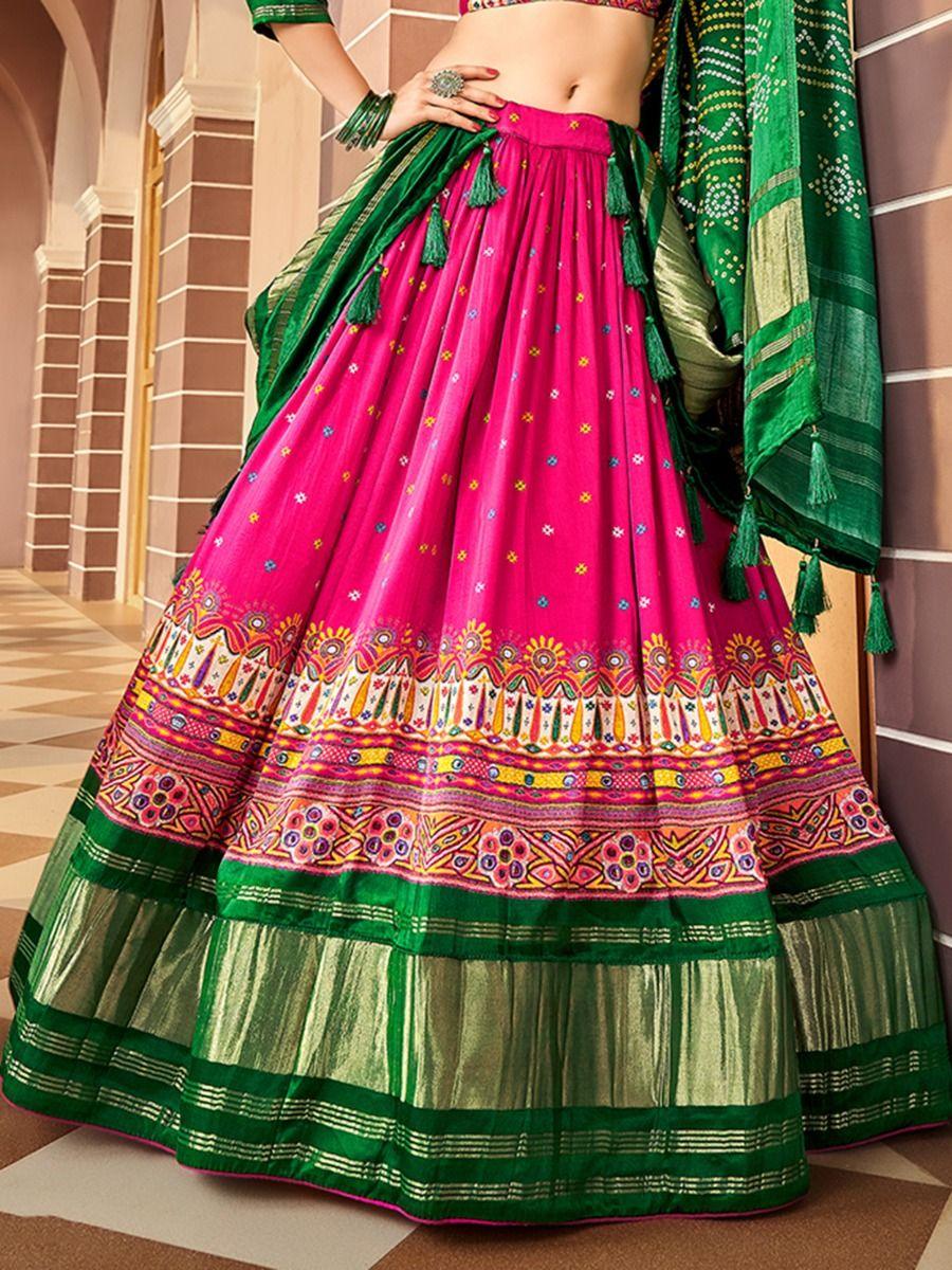 Spectacular Hot Pink Digital | Printed Gaji Silk Lehenga Choli Luxury Wear