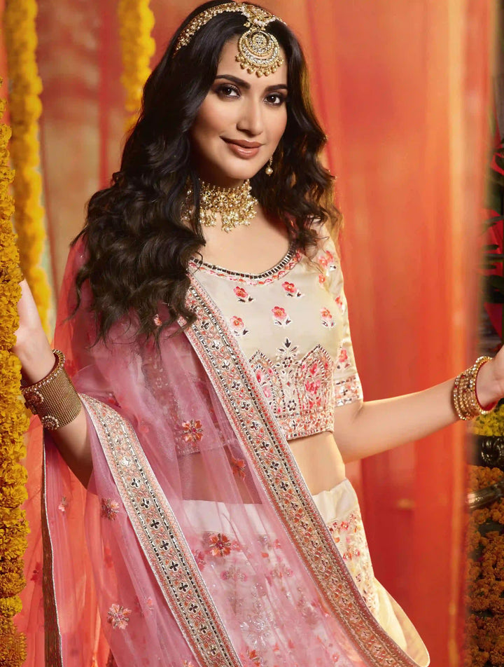 Off-White Organza Lehenga Choli Set | Indian Lehenga Choli for Women