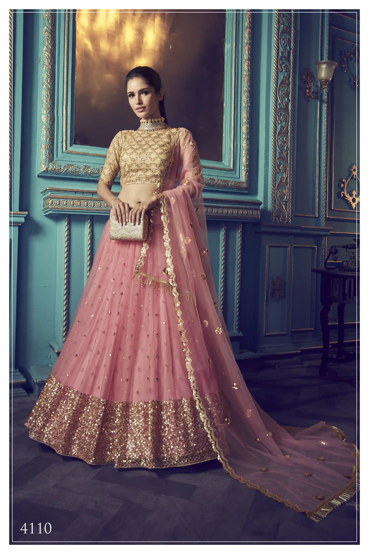 Elegant Pink Lehenga | Intricate Sequin Design with Soft Net Fabric