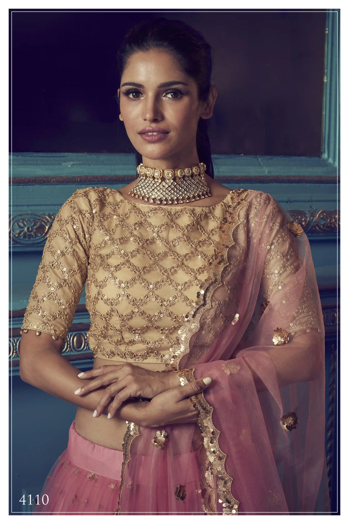Elegant Pink Lehenga | Intricate Sequin Design with Soft Net Fabric