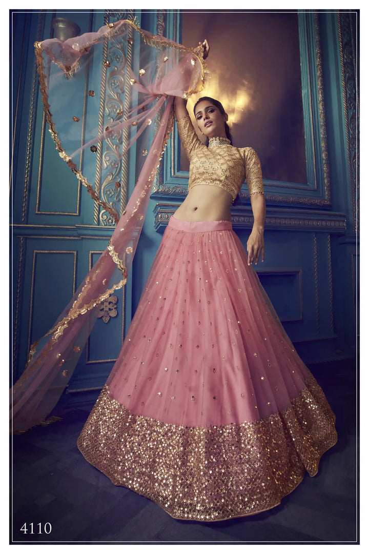 Elegant Pink Lehenga | Intricate Sequin Design with Soft Net Fabric
