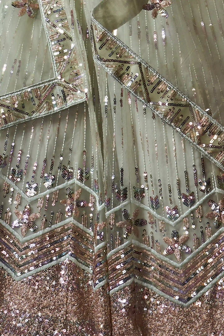 Elegant Green Lehenga | Intricate Sequin Design with Soft Net Fabric