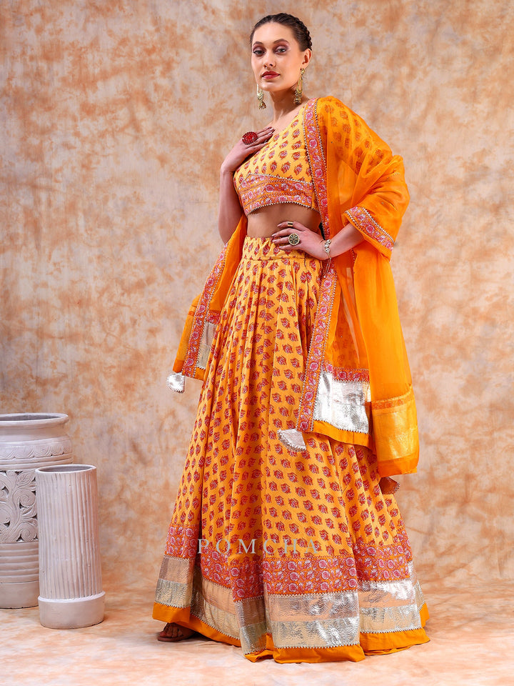 Timeless Orange Lehenga Set | Cotton Fabric with Organza Dupatta & Gotta Work