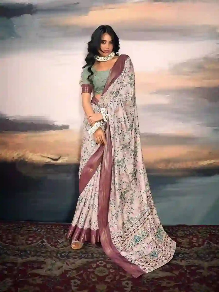 Beautiful Pink Cotton Silk Saree with Zari & Digital Print Details