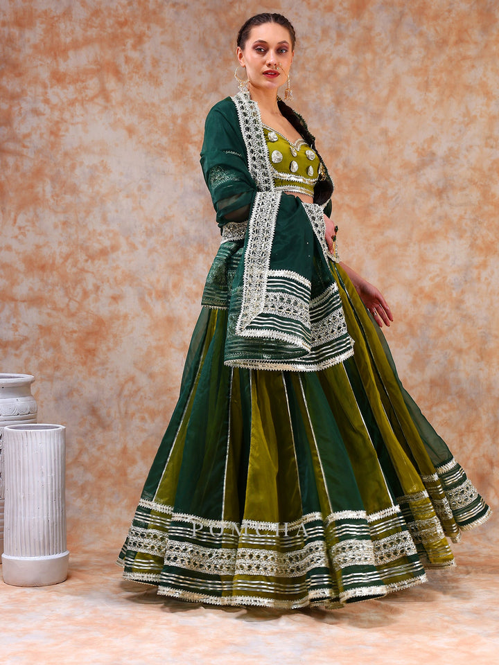 Stylish Olive Green Lehenga Set | Dil Kash Double Shade Ethnic Wear