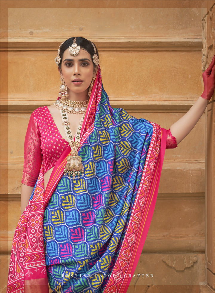 Alluring Blue Silk Saree with Matching Blouse & Printed Pallu