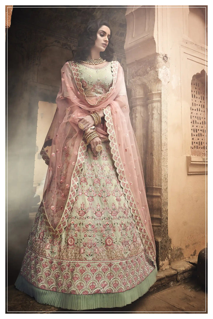 Pista Green Lehenga | Georgette Lehenga with Swarovski Work