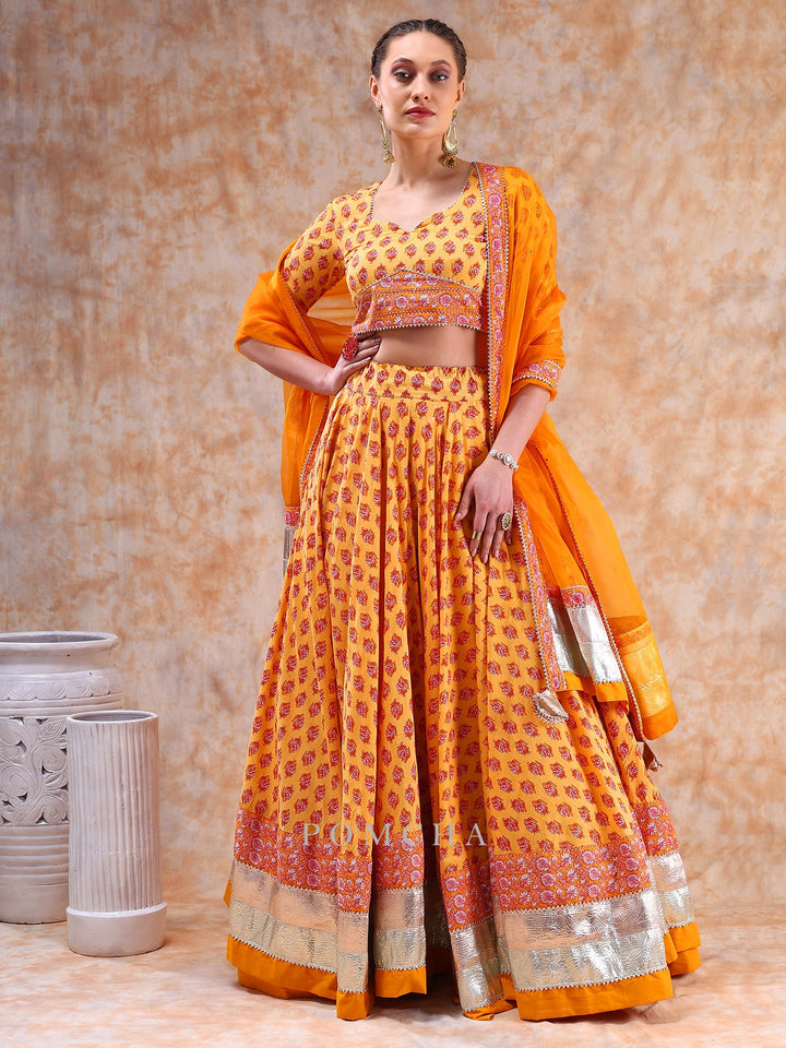 Timeless Orange Lehenga Set | Cotton Fabric with Organza Dupatta & Gotta Work