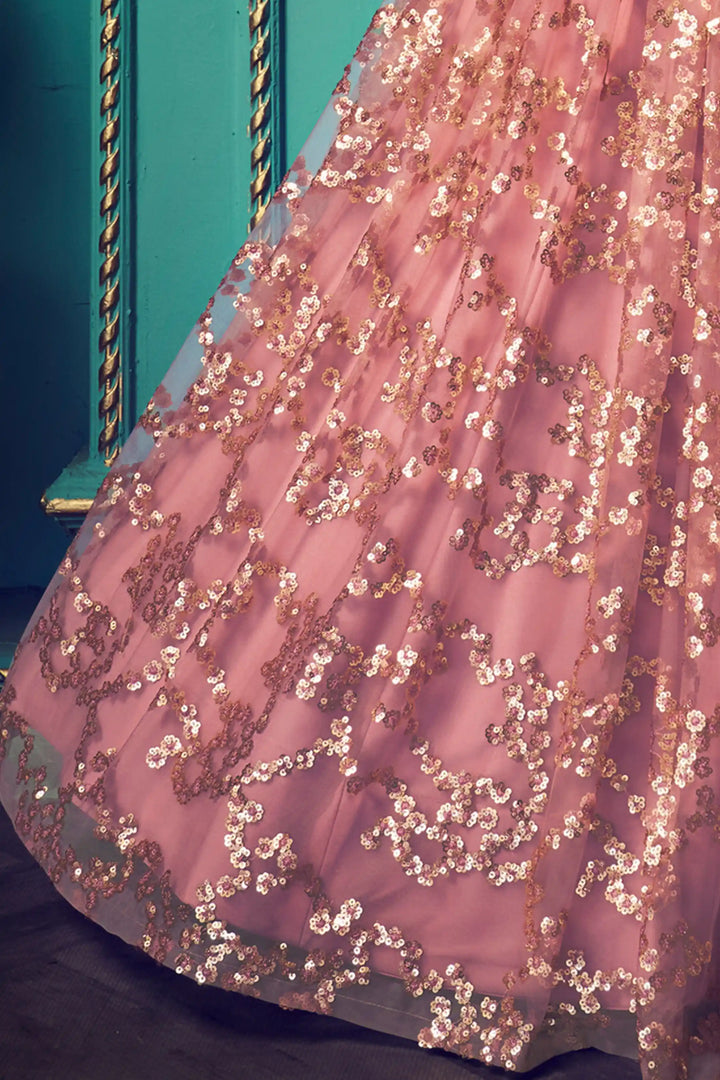 Peach Lehenga with Sequin Work | Elegant Soft Net Lehenga for Women