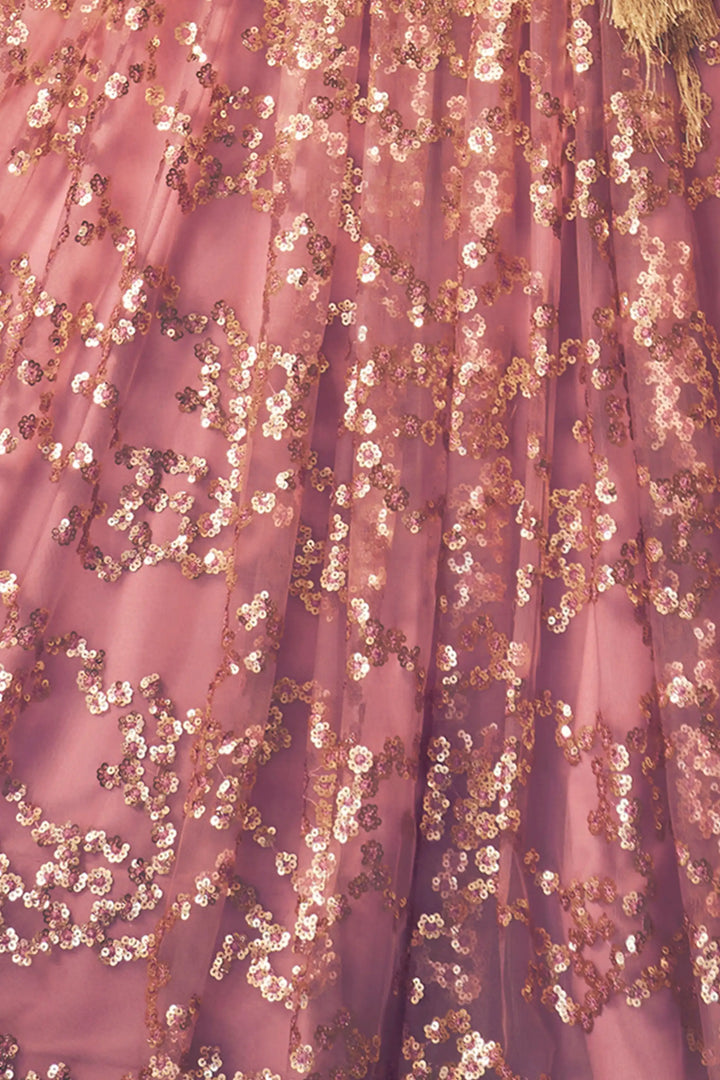Peach Lehenga with Sequin Work | Elegant Soft Net Lehenga for Women