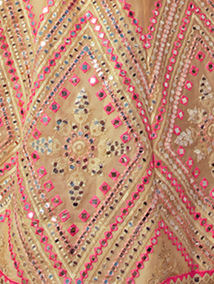 Yellow & Pink Embroidered Mirror Work Lehenga Choli | Semi-Stitched with Dupatta