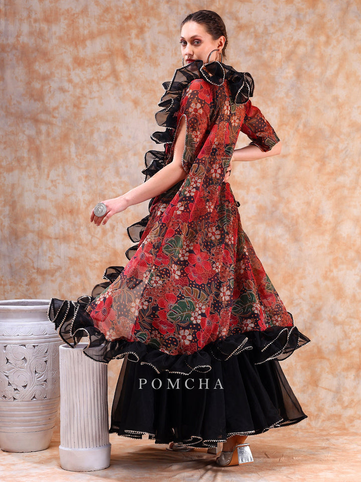 Stylish Black Muslin Lehenga | Dil Kash Organza & Chiffon Shrug fashionable Set