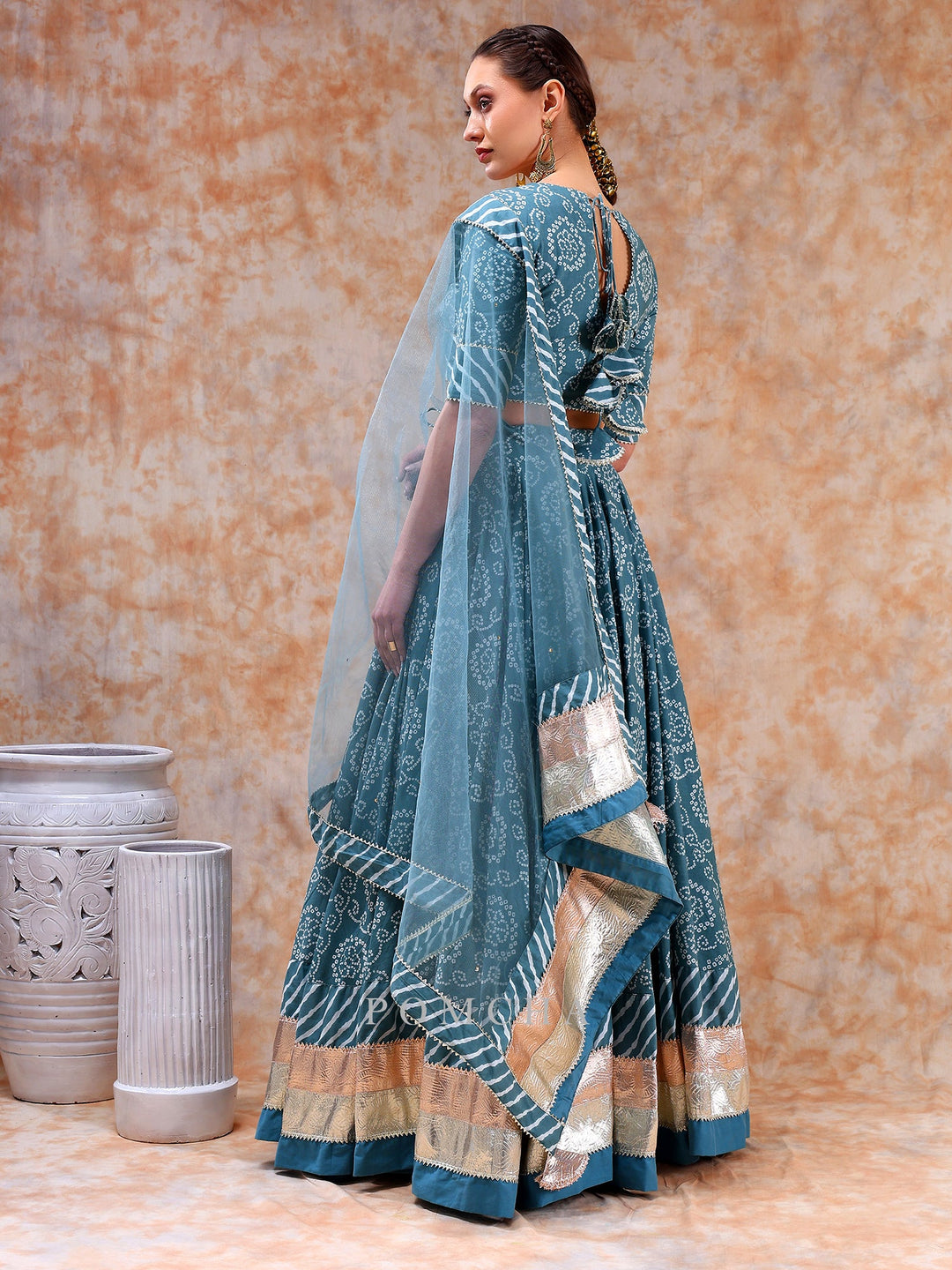 Stylish Powder Light Blue Lehenga Set | Cotton Blouse & Net Dupatta