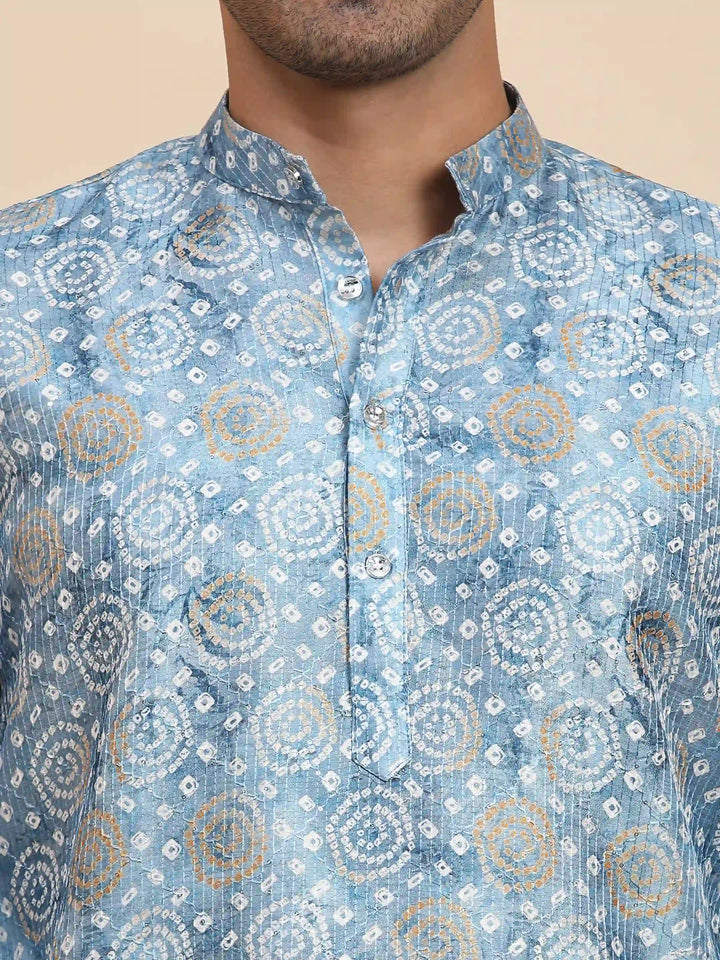 Viscose Rayon Kurta | Light Blue Printed Design for Men