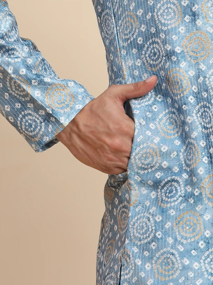 Viscose Rayon Kurta | Light Blue Printed Design for Men