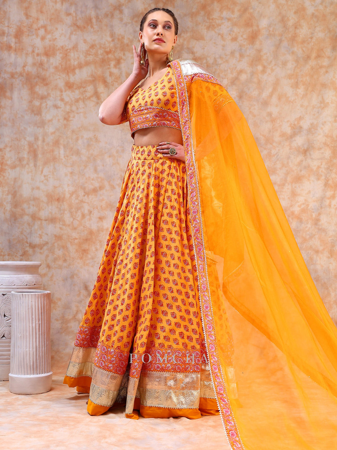 Timeless Orange Lehenga Set | Cotton Fabric with Organza Dupatta & Gotta Work