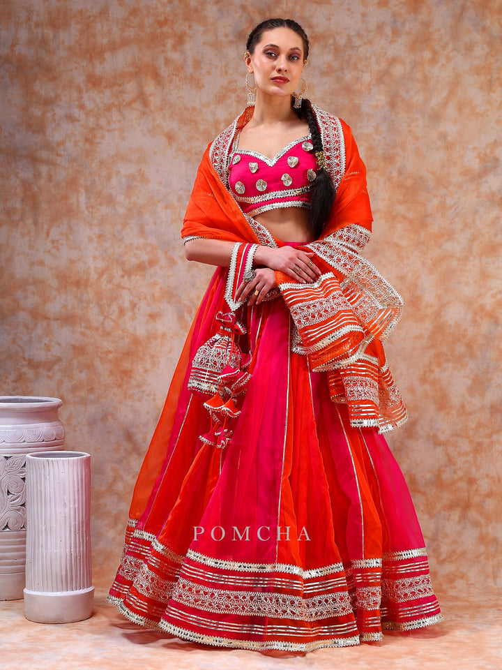 Unveil Luxury with Double Shade Organza Lehenga | Lace Work Details