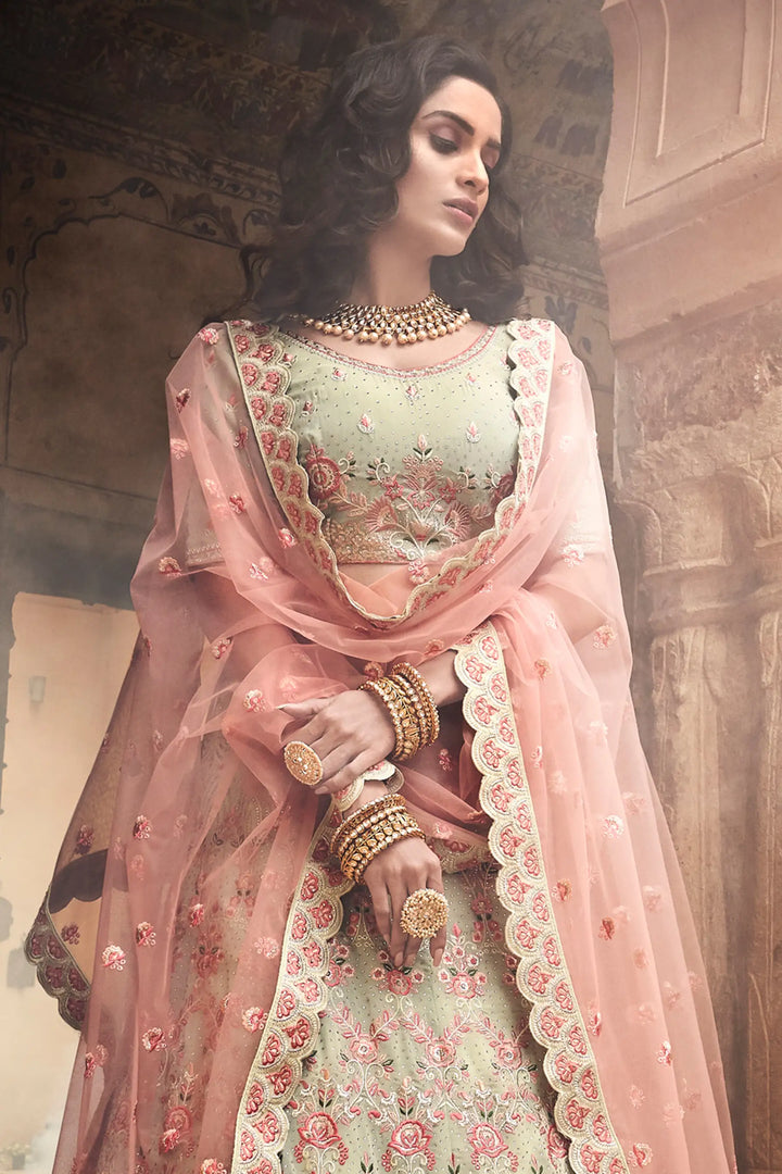 Pista Green Lehenga | Georgette Lehenga with Swarovski Work