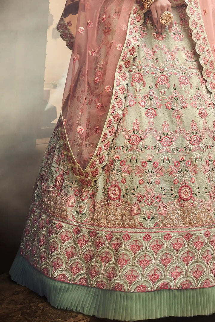 Pista Green Lehenga | Georgette Lehenga with Swarovski Work