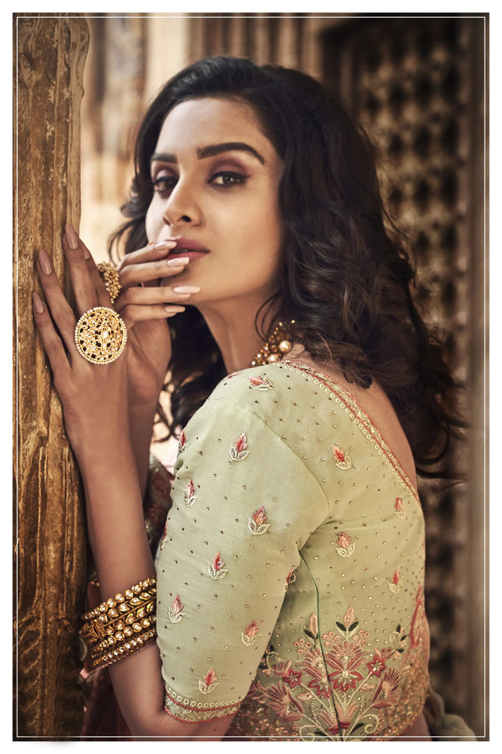 Pista Green Lehenga | Georgette Lehenga with Swarovski Work
