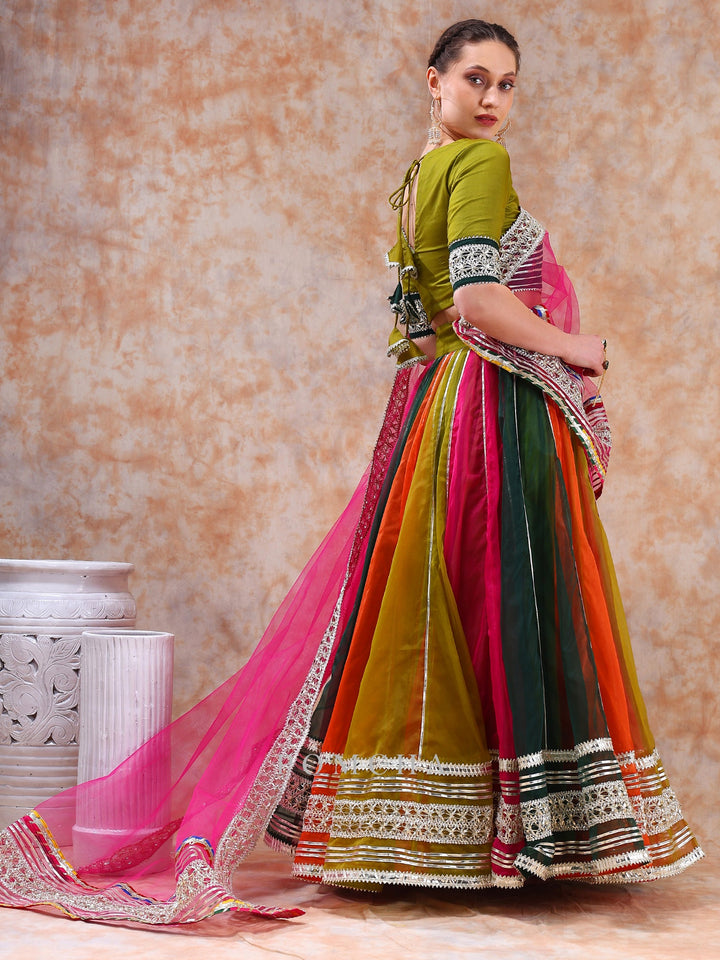 Vibrant Elegance Unveiled | Dil Kash Multicolor Organza Lehenga