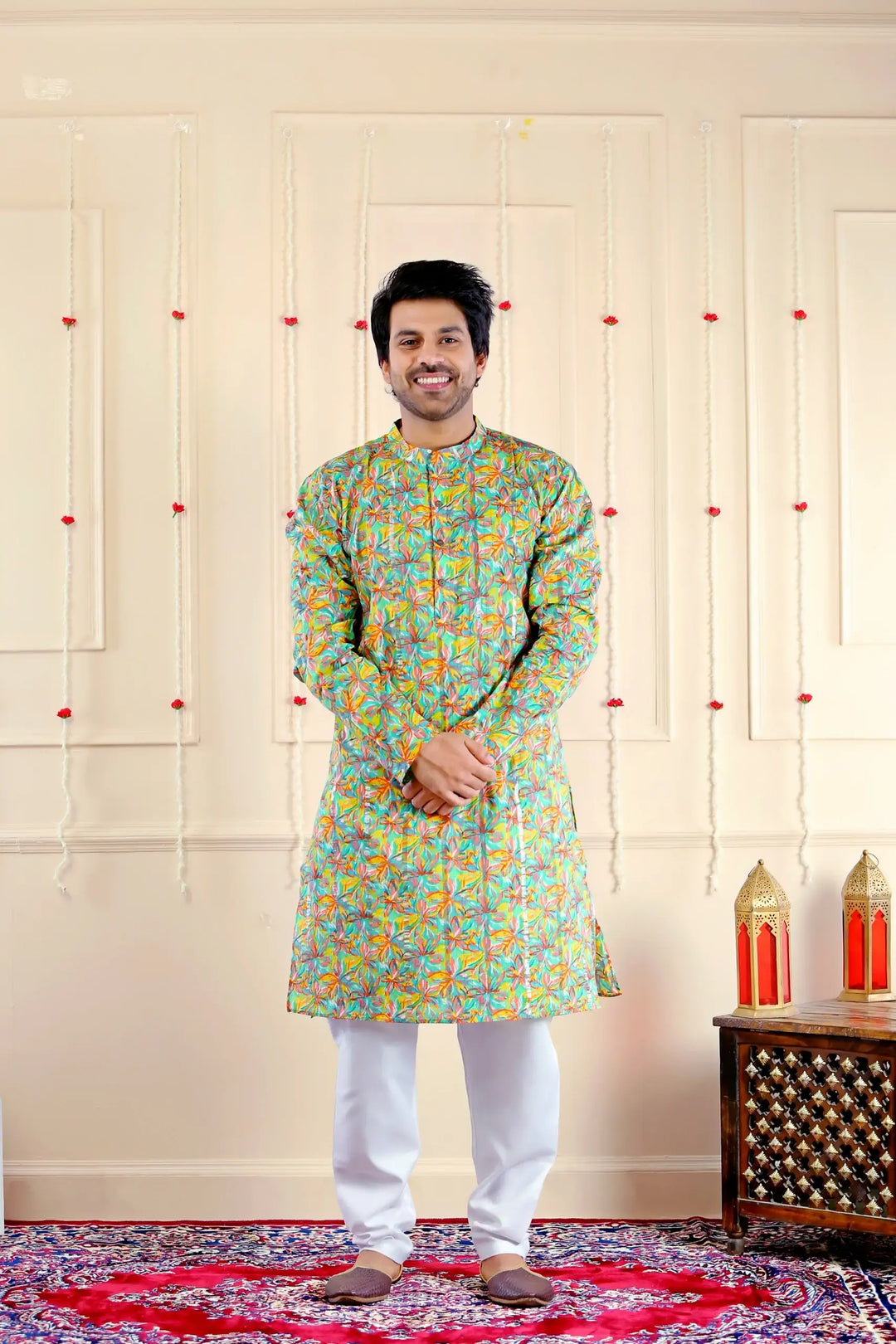 Soothing Green Multifloral Sharara Suit with Matching Kurta Pyjama ( Family Twin Set )