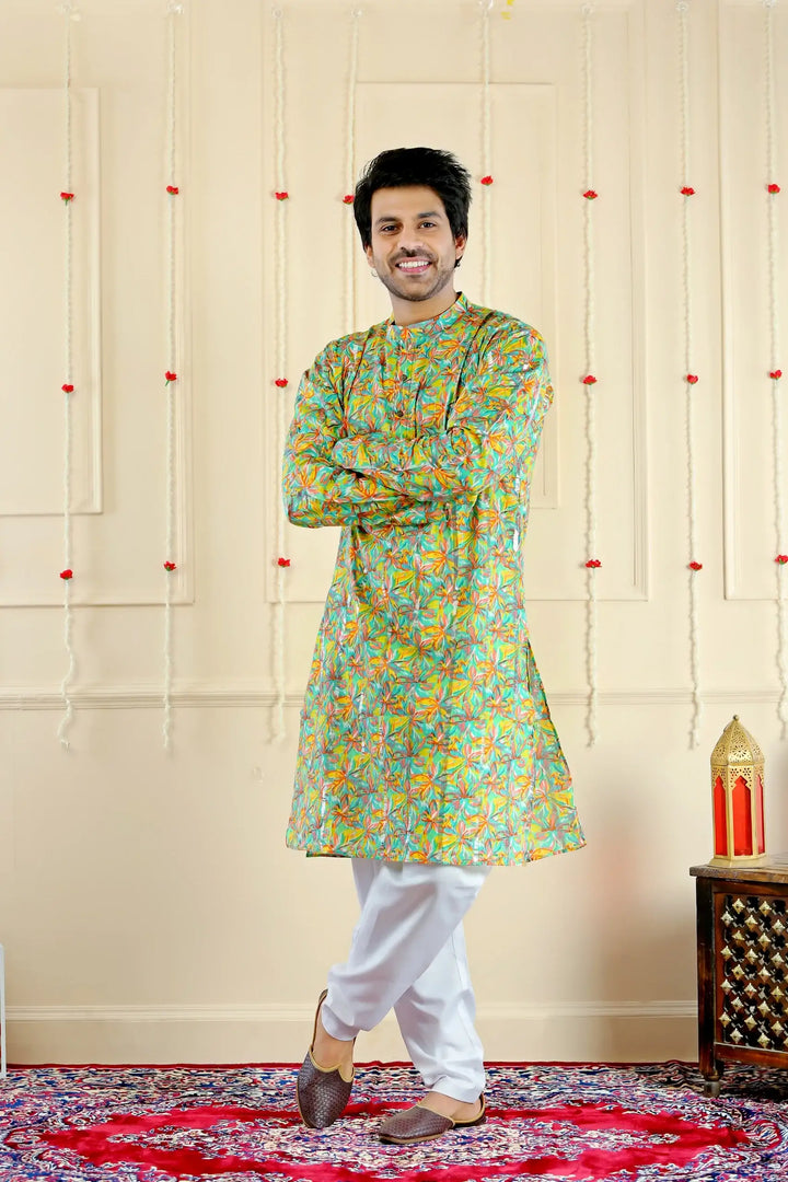 Soothing Green Multifloral Sharara Suit with Matching Kurta Pyjama ( Family Twin Set )