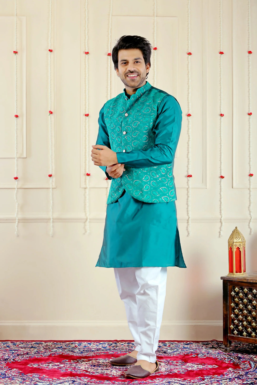 Blue Sequins Jacket with Matching Kurta Pajama (Father & Son Twin Set)