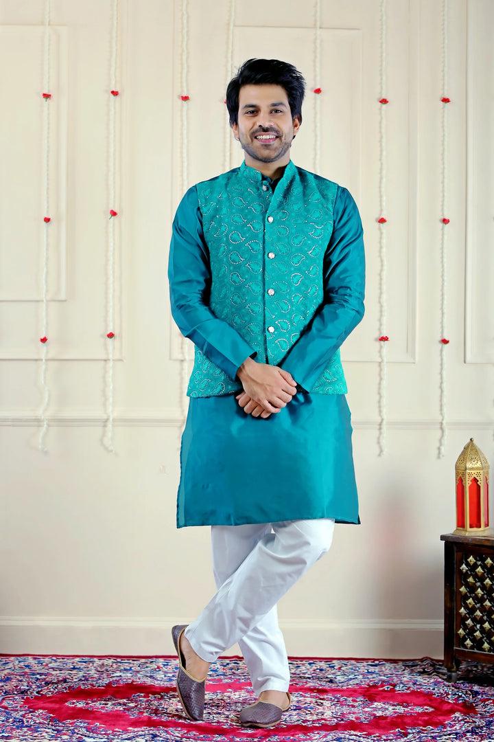 Blue Sequins Jacket with Matching Kurta Pajama (Father & Son Twin Set)