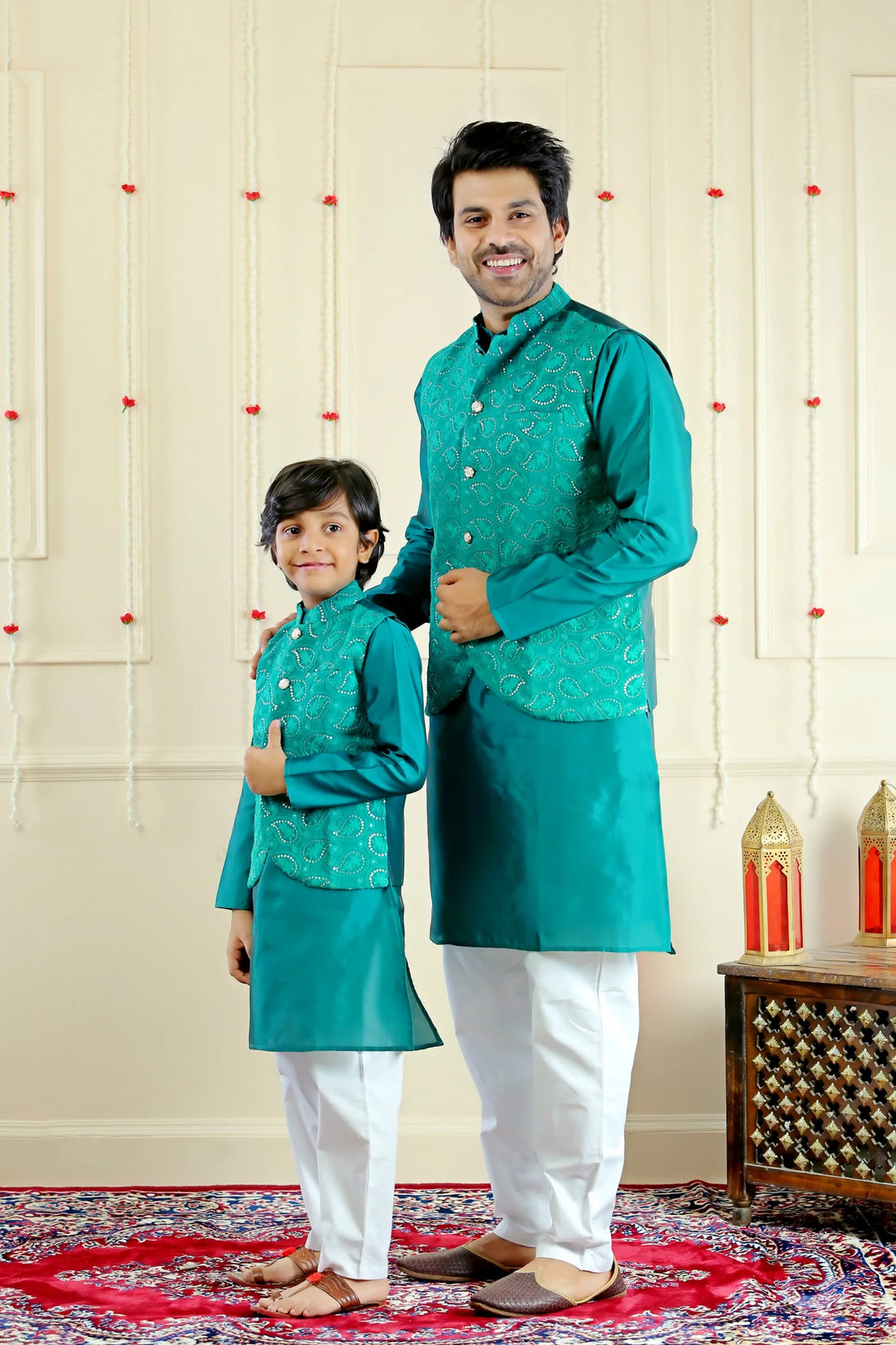 Blue Sequins Jacket with Matching Kurta Pajama (Father & Son Twin Set)