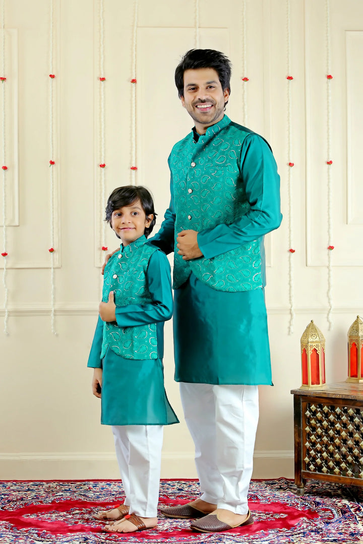 Blue Sequins Jacket with Matching Kurta Pajama (Father & Son Twin Set)