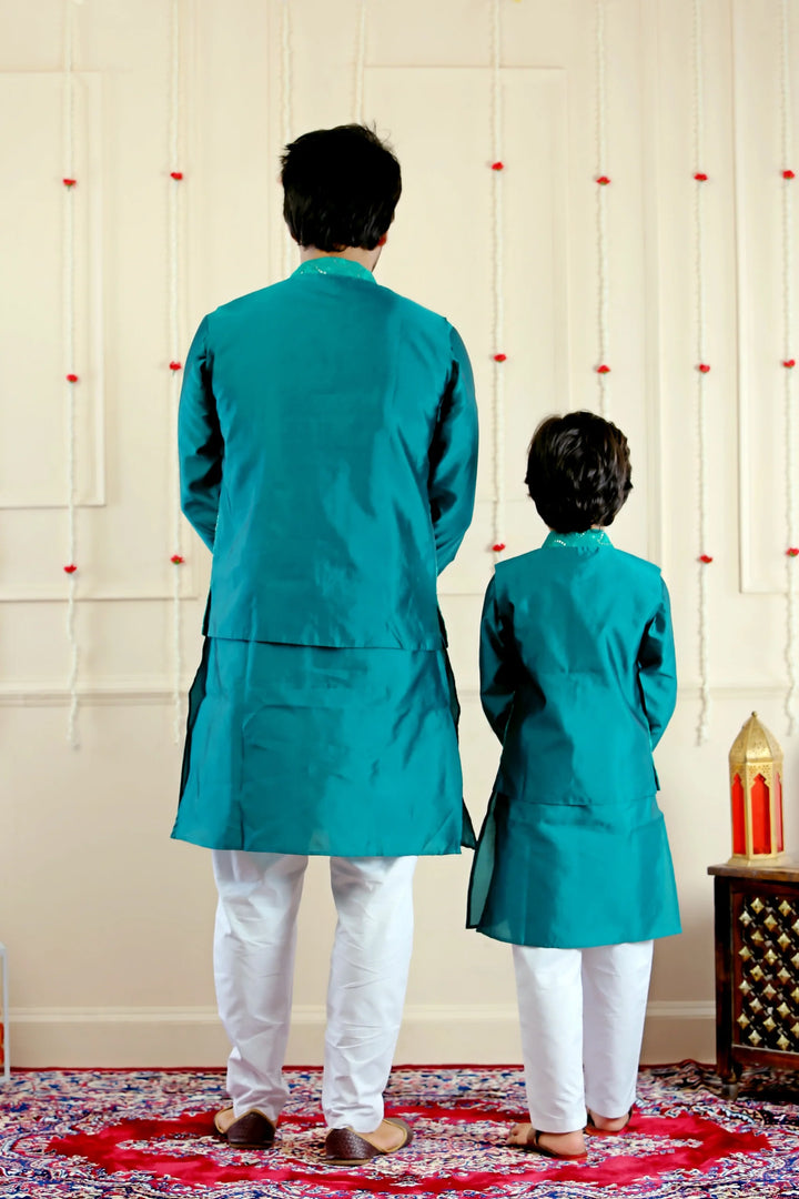 Blue Sequins Jacket with Matching Kurta Pajama (Father & Son Twin Set)