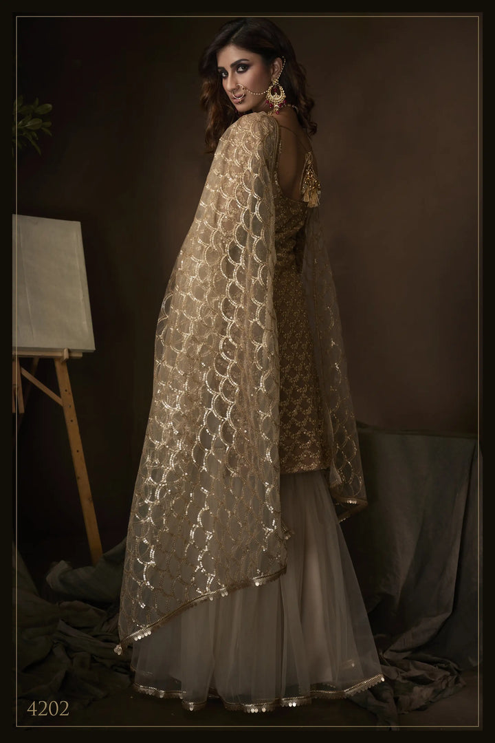 Elegant Beige Ethnic Wear | Sharara Gharara Set with Kurti